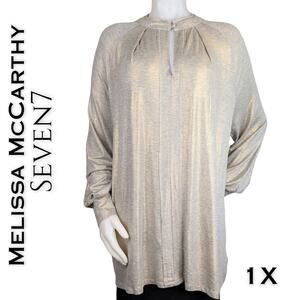 Melissa McCarthy Seven7 Tunic Top 1x Champagne Taupe Shimmer Long Sleeve Flowy